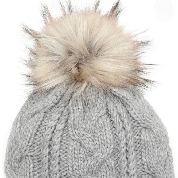 Pom Pom Cabel Knit Slouchy Sherpa Fur Lined Hat - Picture 4 of 5